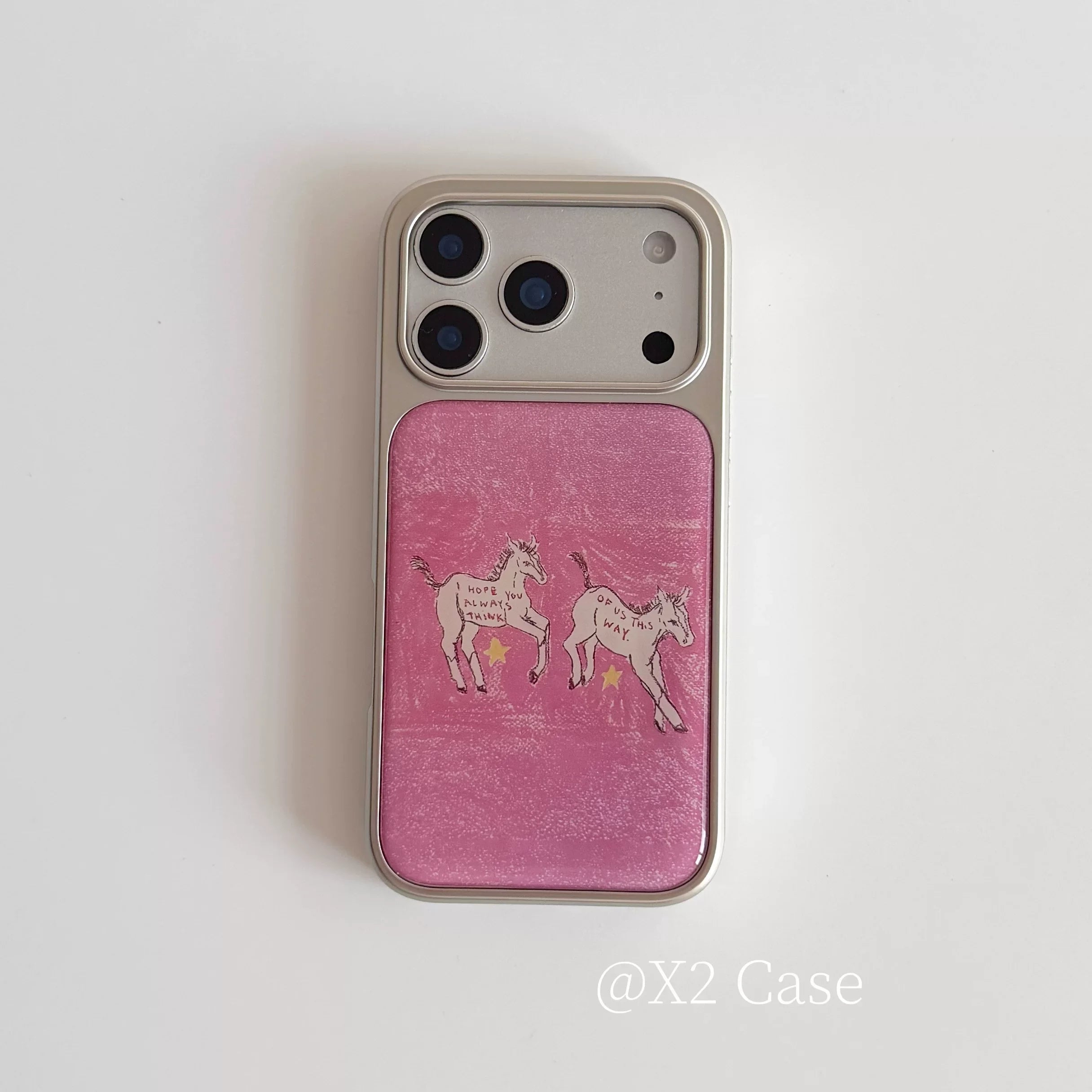 Fashion Dreamy Oil Painting Pink Lines Good Luck Pony Stars Cute Phone Case For iPhone 17 16 15 14 13 12 11 Pro Max Plus Cover