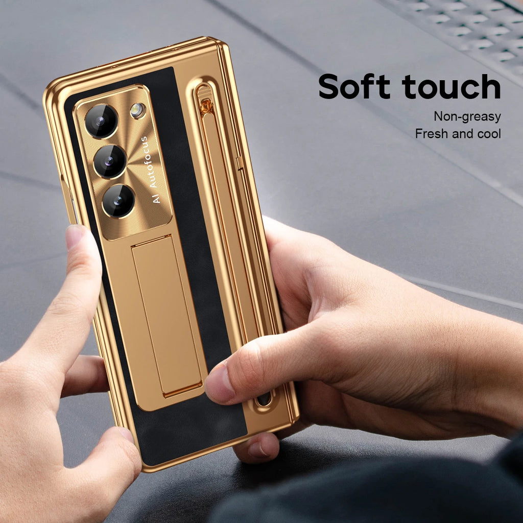 With Touch Pen For Samsung Galaxy Z Fold 7 6 5 Case Hinge Armor Shockproof Magnetic Kickstand 360 Full Protection Folding Cover