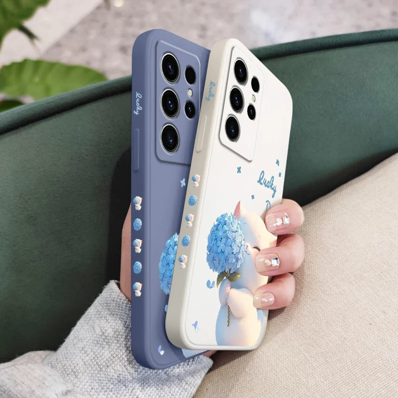 Blue Silk Cat Phone Case For Samsung Galaxy S26 Plus Ultra Silicone Cover