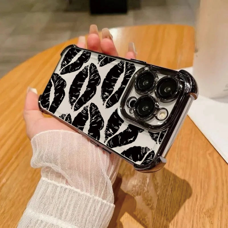 Trendy Retro Wine Red Lip Print Case For Samsung Galaxy S25 FE S26 Edge S24 S22 S23 S21 Plus S20 Ultra Plating Airbag Soft Cover