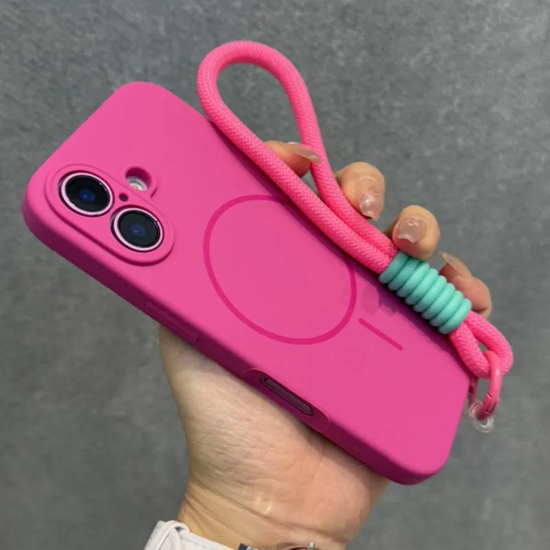 Original Liquid Silicone For Magsafe Case for iPhone 17 16 15 14 Plus 13 12 Pro Max Soft Shockproof Magnetic Lanyard Strap Cover