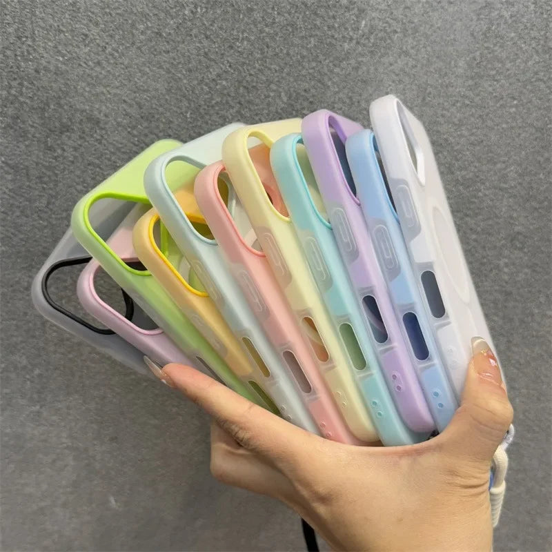 Luxury Soft With lanyard Silicone For Magsafe Case for iPhone 17 16 15 14 Plus 13 12 11 Pro Max Wireless Charge Magnetic Cover