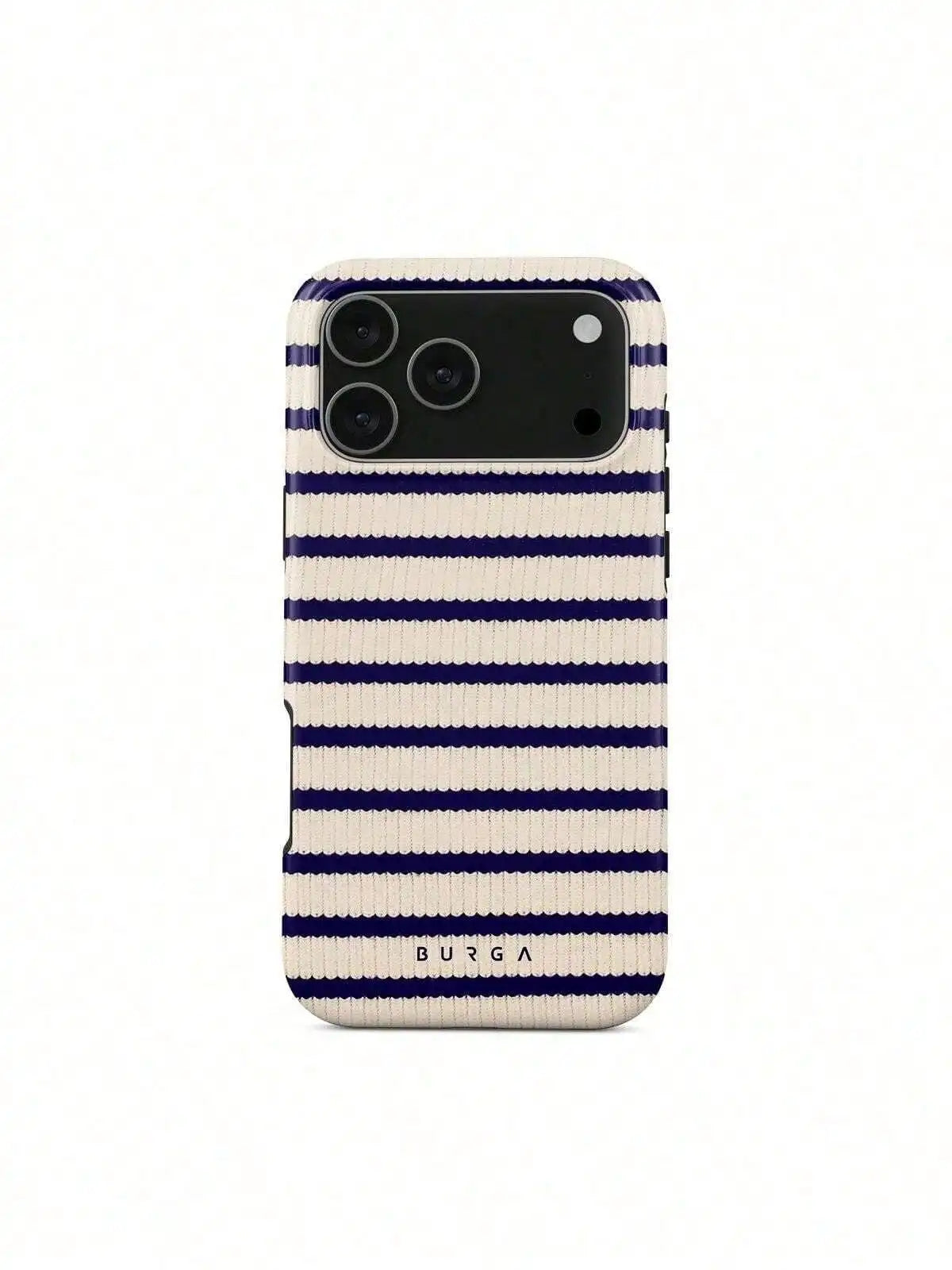 Old Money BURGA Case | Navy & Cream Knitted Stripe Cover Suitable For 17/17 Air/17 Pro/17 Pro Max/16 Pro Max/15 Pro Max/14 Pro M