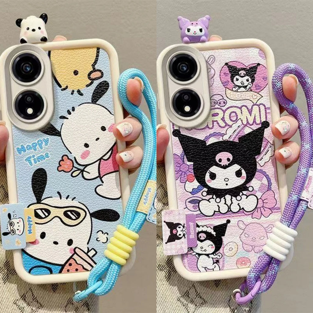 For Huawei Honor Magic 7 6 Lite 200 Pro Smart 90 70 Lite Phone Case 3D Ear Sanrio Kuromi Wrist Strap Cartoon Leather Cover