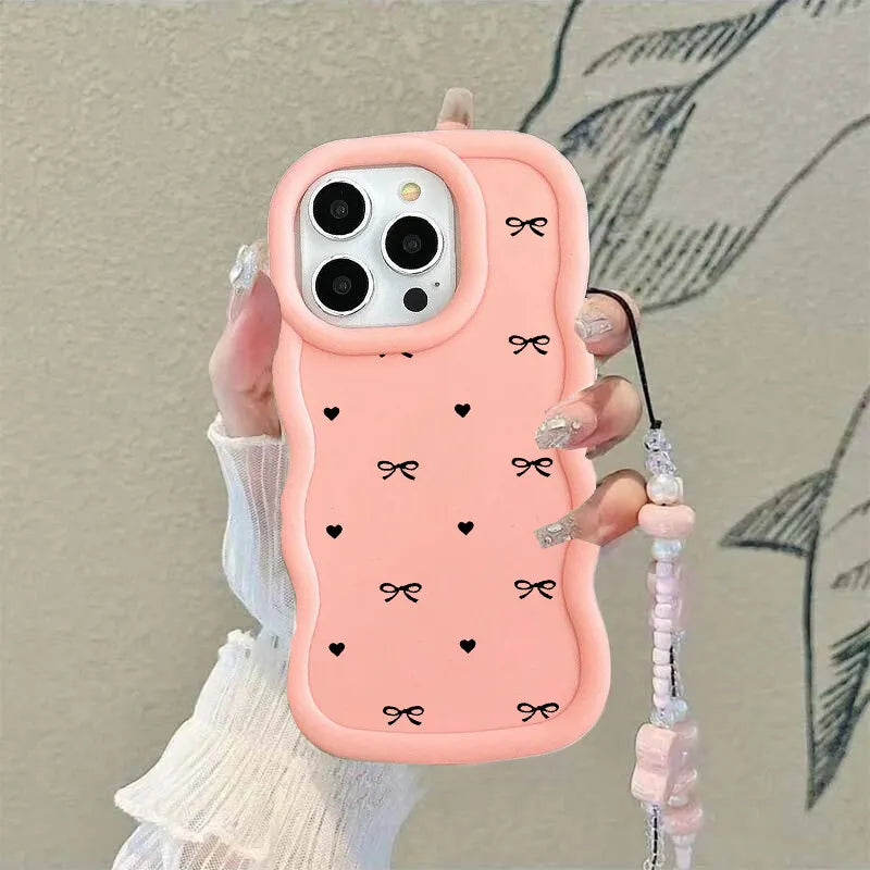 Bowknot Heart Case For Samsung S23 S24 S25 S22 Plus Utlra FE A55 A16 A54 A34 A35 A73 A06 A32 A23 A14 Casing With Chain Lanyard
