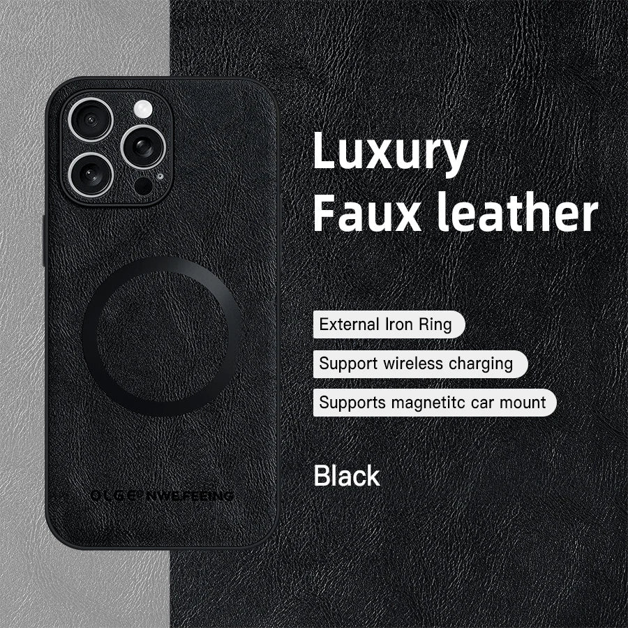 for MagSafe Luxury Leather Case for Apple iPhone 17 Pro Max 16 13 12 14 15 Plus MacSafe Magnetic Wireless Shockproof Cover