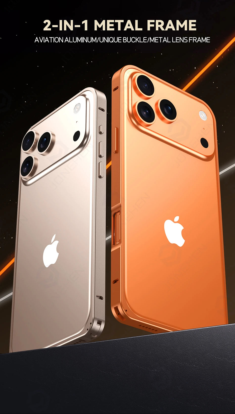 17pro Light Aluminum Metal Bumper Case Orange For iPhone 12 13 14 Plus 15 16 17 Pro Max Ultra Thin Alloy Back Frame Accessories