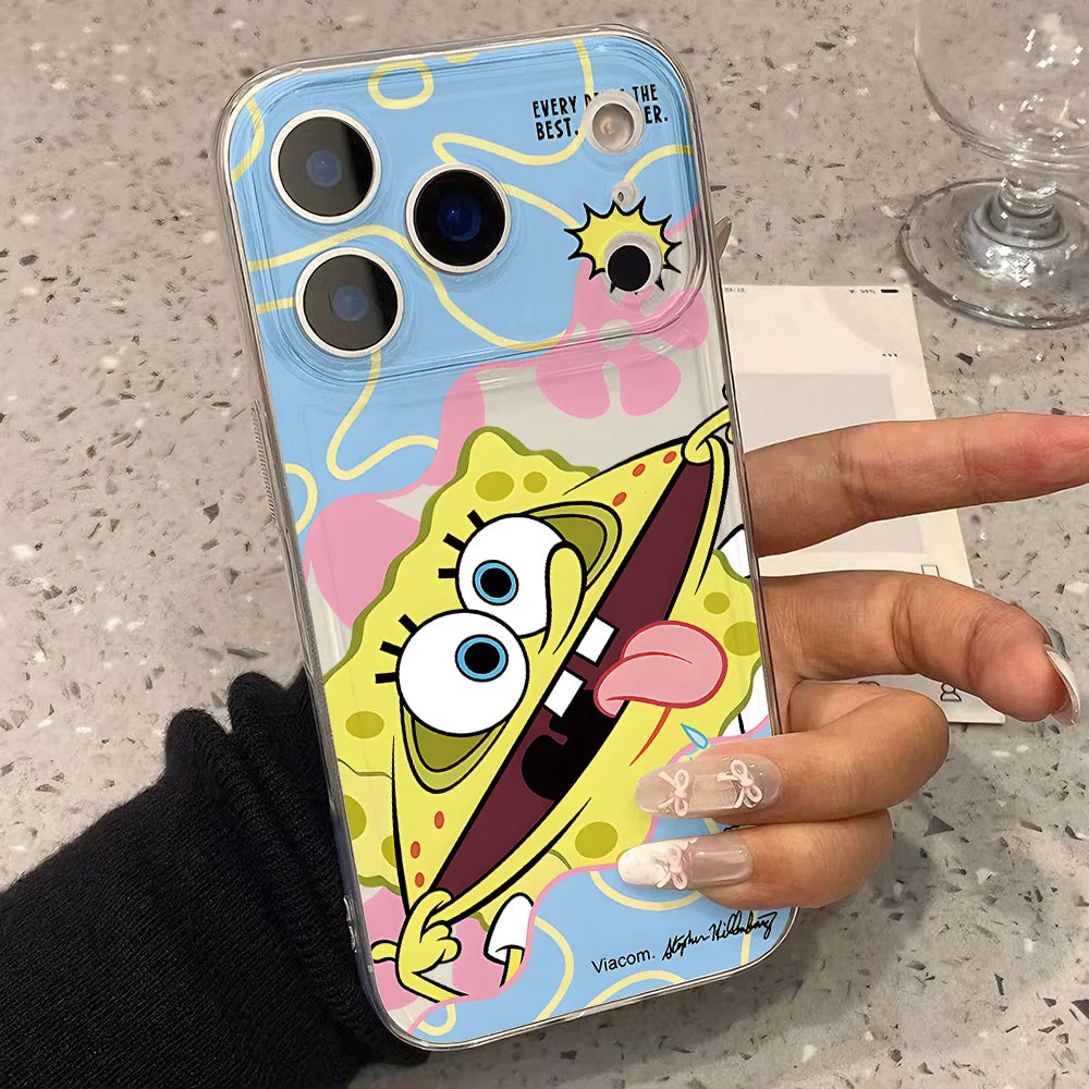 Cute SpongeBobs S-SquarePants Phone Case for iPhone 17 Air 16 15 14 Plus 13 12 11 Pro Max X Xs XR 8 e Soft TPU Transparent Cover