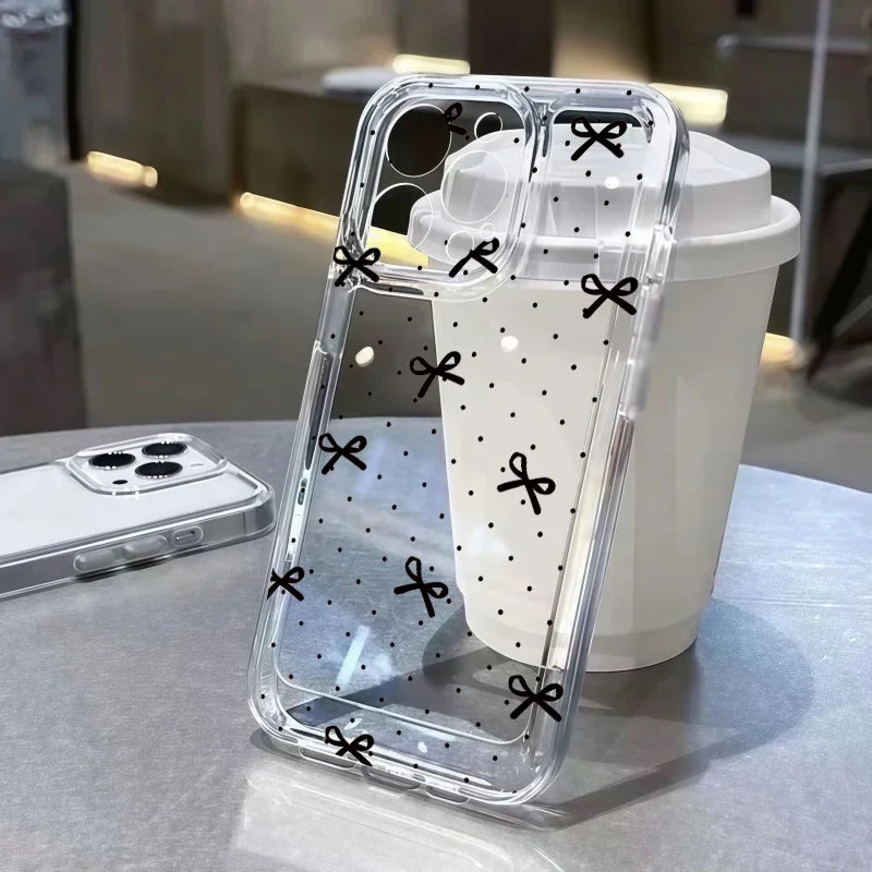 Cute Love Bow Phone Case For iPhone 17 Pro Max Case IPhone 16 11 13 14 Pro Max Plus Air 12 Mini 16E Transparent TPU Soft Cover