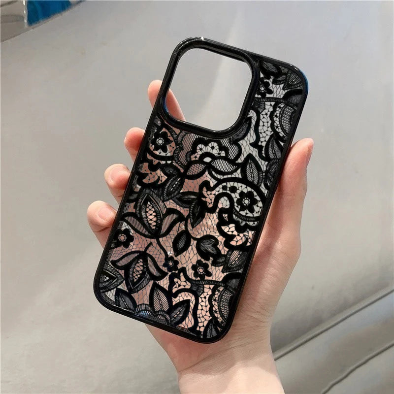 Vintage Luxury Black Lace Phone Case for iPhone 17 16 15 14 13 11 12 Pro Max 16E 17Air X XR XS 7 8 Plus SE 2022 Protective Cover
