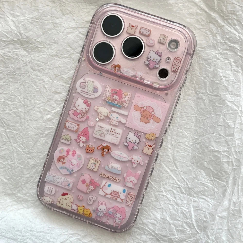 Cute Hellokitty Melody Cartoon Pink Phone Case Capa For iPhone 17 14 15 16 Pro Max Lovely Back Cover Funda With Pendant Bracelet