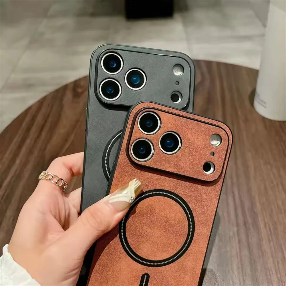 Shockproof Leather for Magsafe Phone Case for iPhone 17 16 15 14 Plus 13 Pro Max Air Magnetic Wireless Charging Back Cover Funda