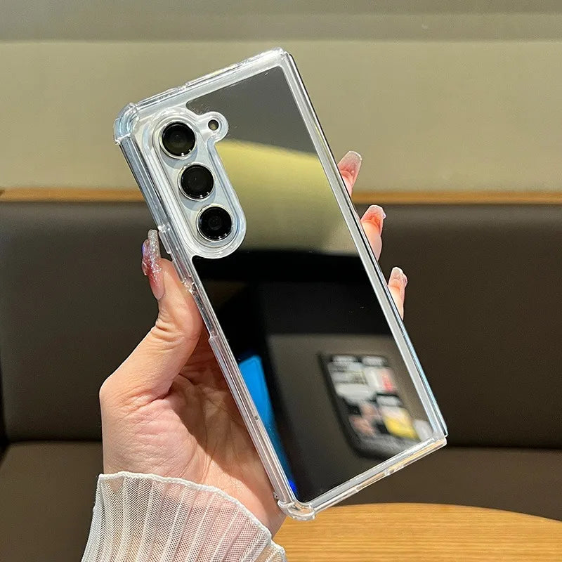 Luxury Mirror Make Up Case for Samsung Galaxy Z Fold 7 6 5 4 3 fold7 zfold Fold6 Hard Airbag Bumper Shockproof Ultra Slim Cover