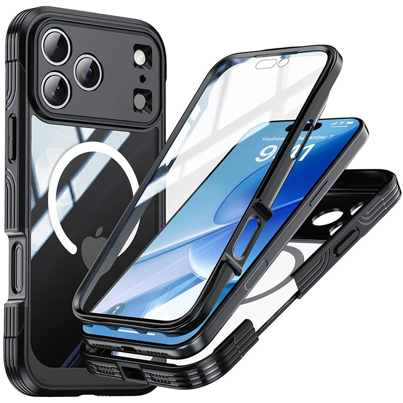 360° Fully Protected Double-sided Transparent Magnetic Case For iPhone 17 Pro Max&Air For MagSafe Wireless Charging Back Cover