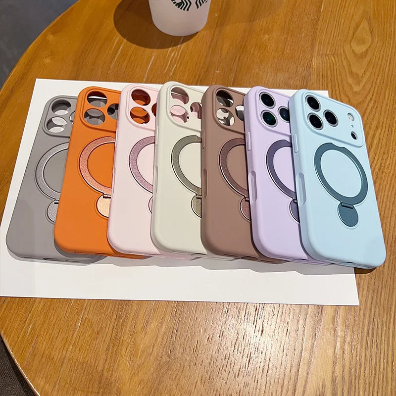 Luxury Liquid Silicone Stand Ring Holder Magnetic for Magsafe Case for IPhone 17 Air 16 15 14 13 12 Pro Max Matte Soft Cover