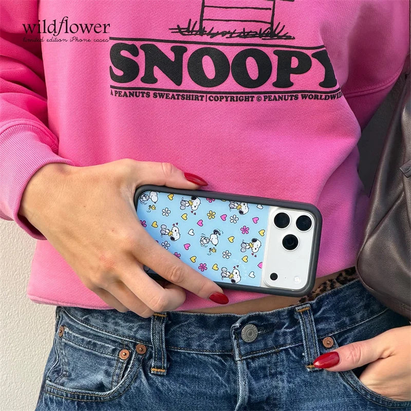 Wildflower ins Color Peanuts Snoopy Phone Case for iPhone 17 16 15 14 13 12 Pro Max WF Love Heart Flower shockproof Back Cover