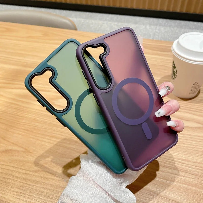 Matte Clear Phone Cases For Samsung Galaxy S24 S23 S22 Ultra Plus S21 For Magsafe Magnetic Wireless Charge Frosted Bumper Cover