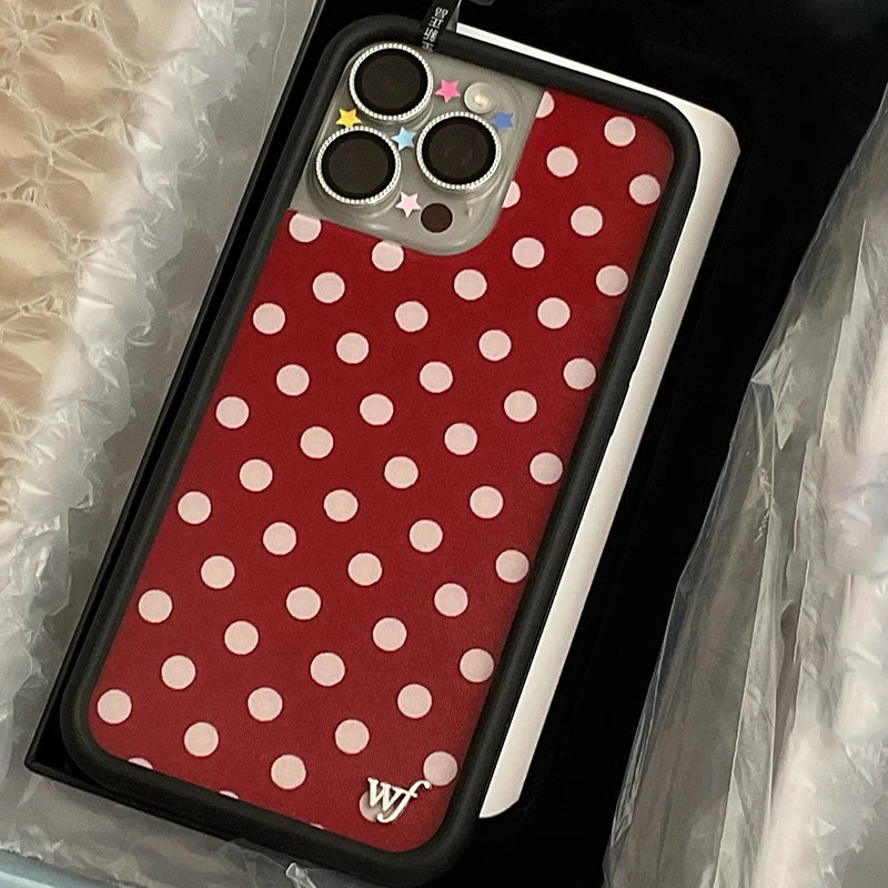 Wildflower Colors Polka Dots Phone Case for iPhone 16 15 14 13 12 17 Pro Max Plus Air WF ins Blue Red Wave point WF Cover Coque