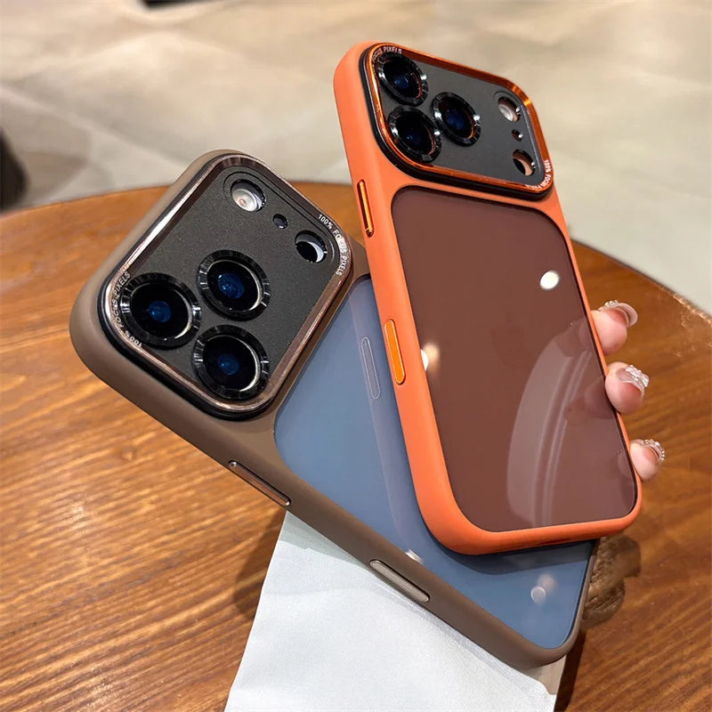 High-end Metal Camera Ring Case for iPhone 17 Pro Max，17 Pro，Smoke Black Translucent Cover with Acrylic Military Shockproof