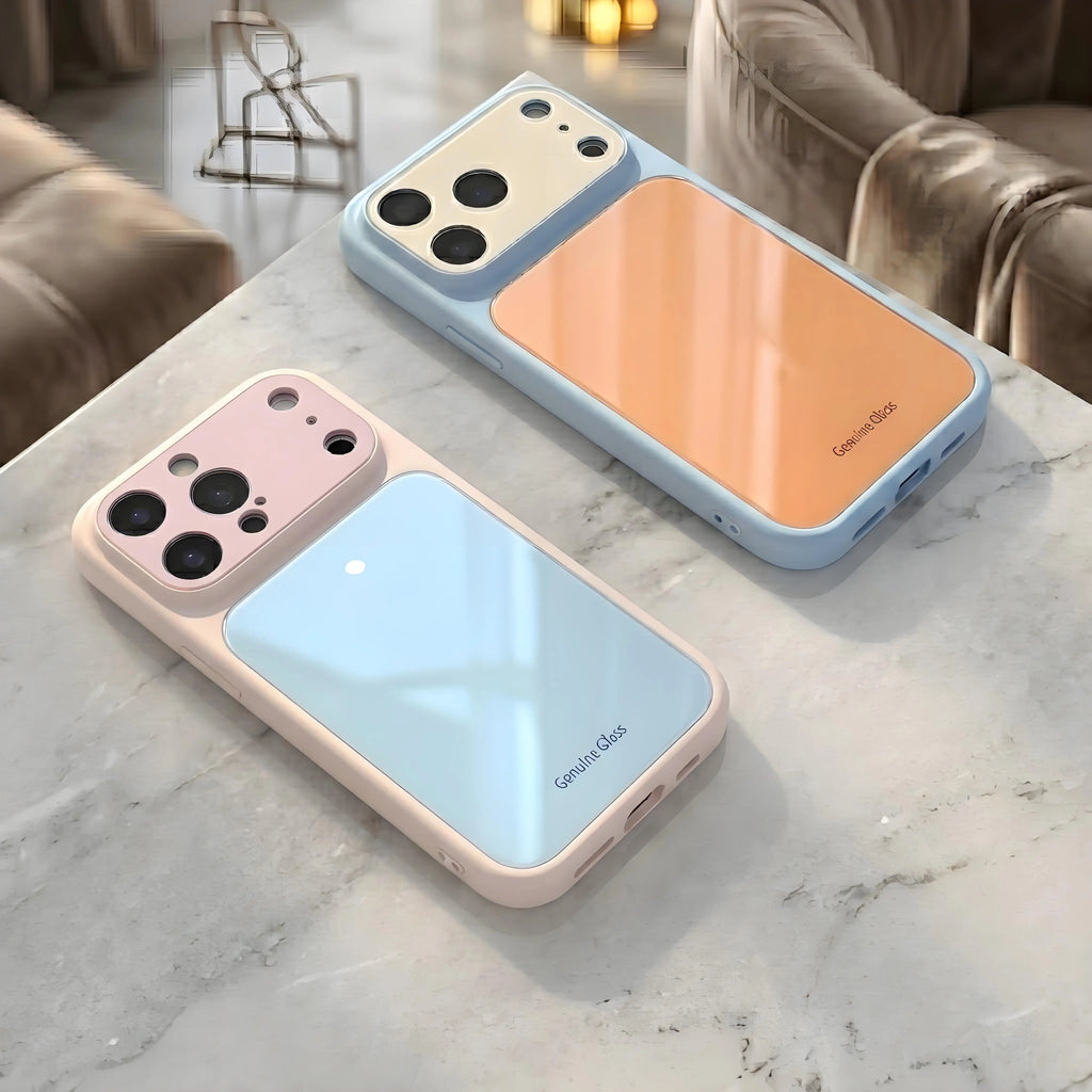 Fashion Candy Color Crystal Glass Lens Protect Phone Case For iPhone 17 16 15 14 Pro Max Contrasting Color Shockproof Back Cover