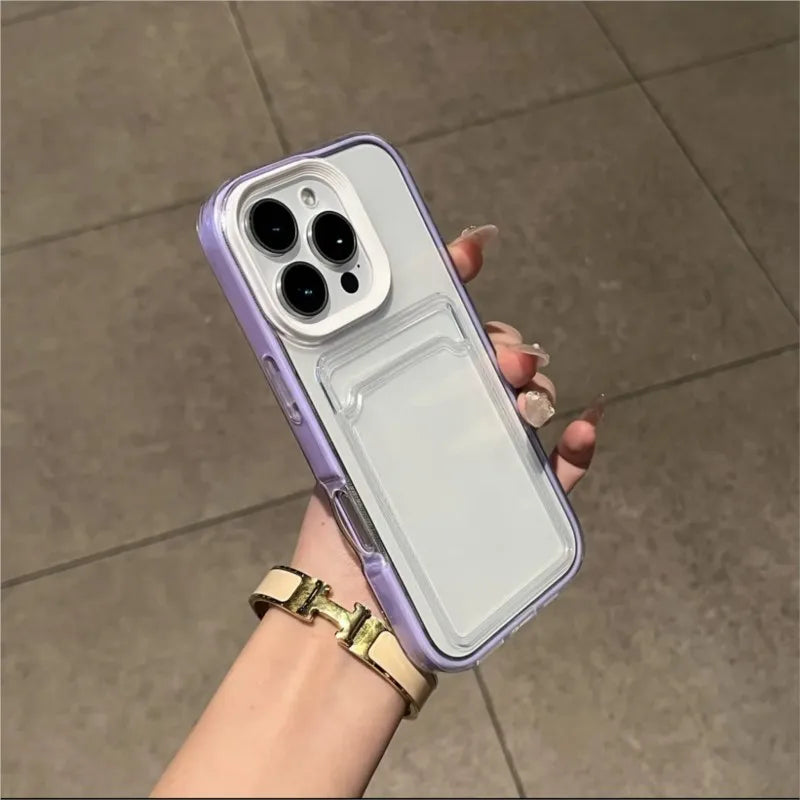 2in1 Card Holder Slot Wallet Photo Pocket Clear Case For iPhone 16 15 14 Plus 13 12 11 Pro Max X XR XS TPU+PC Shockproof Cover