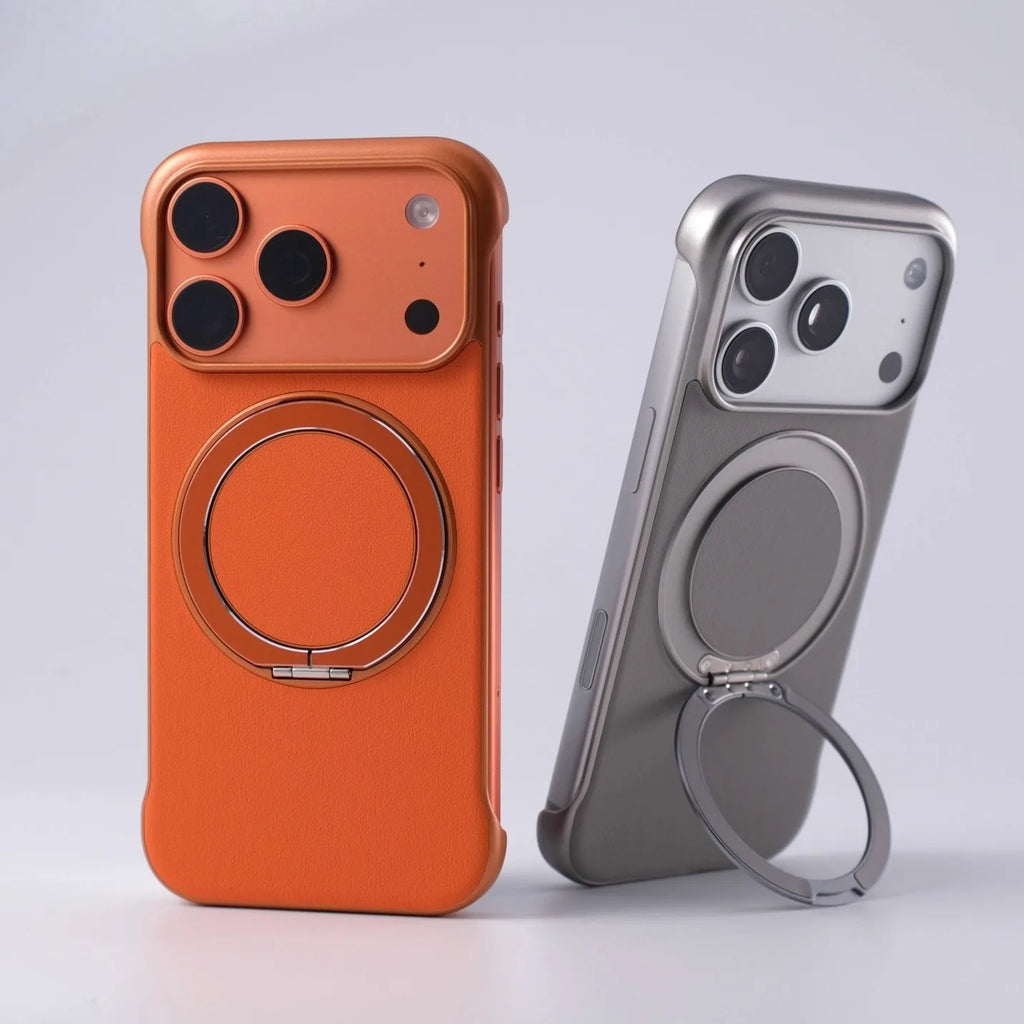 Borderless Leather Ring Holder Bracket Phone Case For iPhone 17 Air 16 15 14 13 12 11 Pro Max Plus Magnetic Magsafe Hard Cover