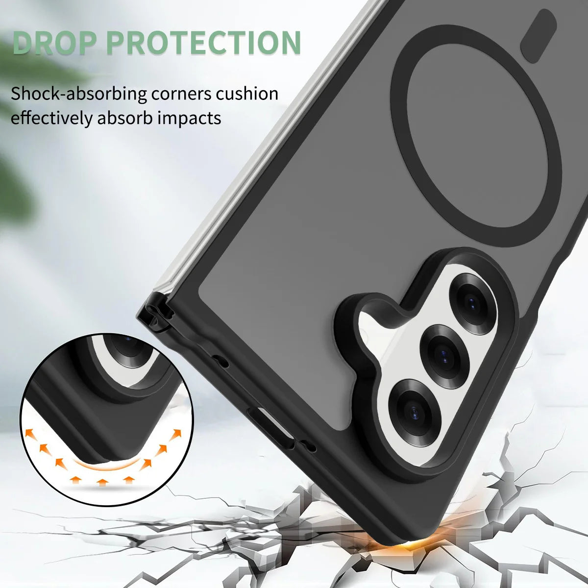 for Magsafe Wireless Charging Phone Case for Samsung Galaxy Z Fold 6 7 Fold6 Fold7 Translucent Shockproof Magnetic Cover
