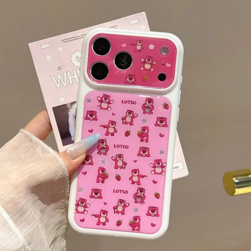 Cute Lotso Strawberry Bear Phone Case for iPhone 17 17Pro 16 15 Pro Max Full Print Kawaii Shockproof Soft TPU Protective Cover