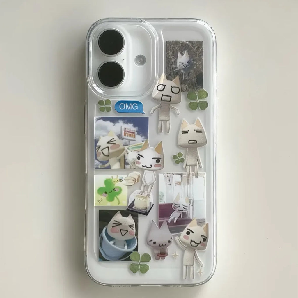 Japanese Creative Cute Kitten Clover Phone Case for Oppo Reno14 Reno13 Reno12 Reno11 Reno10 Reno8 Reno7 Reno6 Reno5 F Pro Plus