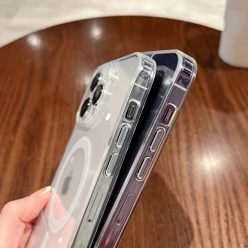 Transparent For Magesafe Magnetic Wireless Charge Case For iPhone 7 8 Xs 11 12 13 14 15 16 17 Pro Max Air Plus Shockproof Cover