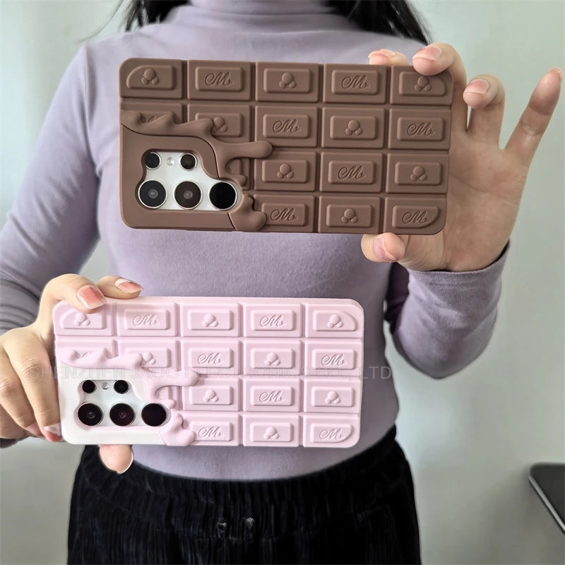 Cartoon 3D Melt Chocolate Mickey Minnie Phone Case For Samsung Galaxy S25 Ultra S24 S23 Ultra Plus FE Funny Soft Silicone Cover