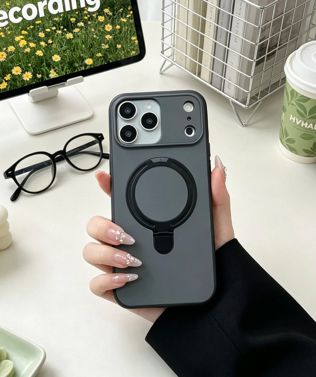 Luxury Matte Clear Metal Holder Ring Magnetic Case For iPhone 17 Air 16 15 14 Plus 13 12 Pro Max For Magsafe Shockproof Cover