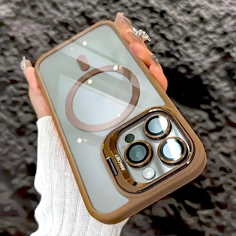 Transparent Case For iPhone 17 Air 16 15 14 13 12 11 Pro Max 16Pro IPhone16 for Magsafe Wireless Charge Stand Holder Lens Cover