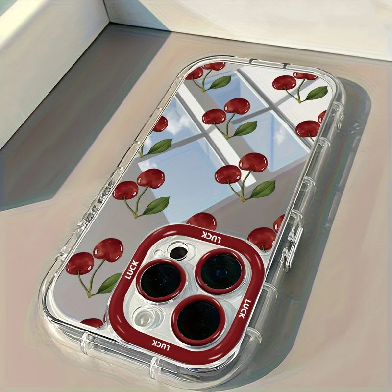 Red Cherry Pattern Mirror Phone Case For iPhone 17 Pro Max Case For iPhone 13 15 14 12 16 Pro XR XS X 7 8 Plus 16e 17 Air Fundas
